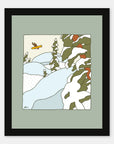 Backyard Special art print by Alimo in black frame, powder snow scene