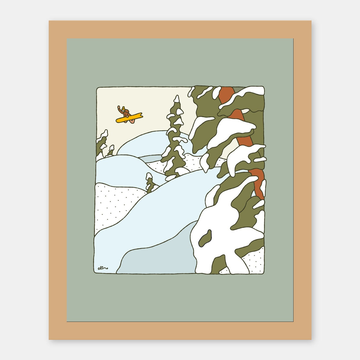 Backyard Special Alimo art print in a natural wood frame