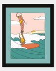 Balance Friends art print by Alimo in black frame, fun beach scene
