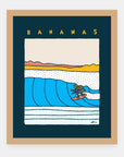 Bananas Alimo art print in a natural wood frame