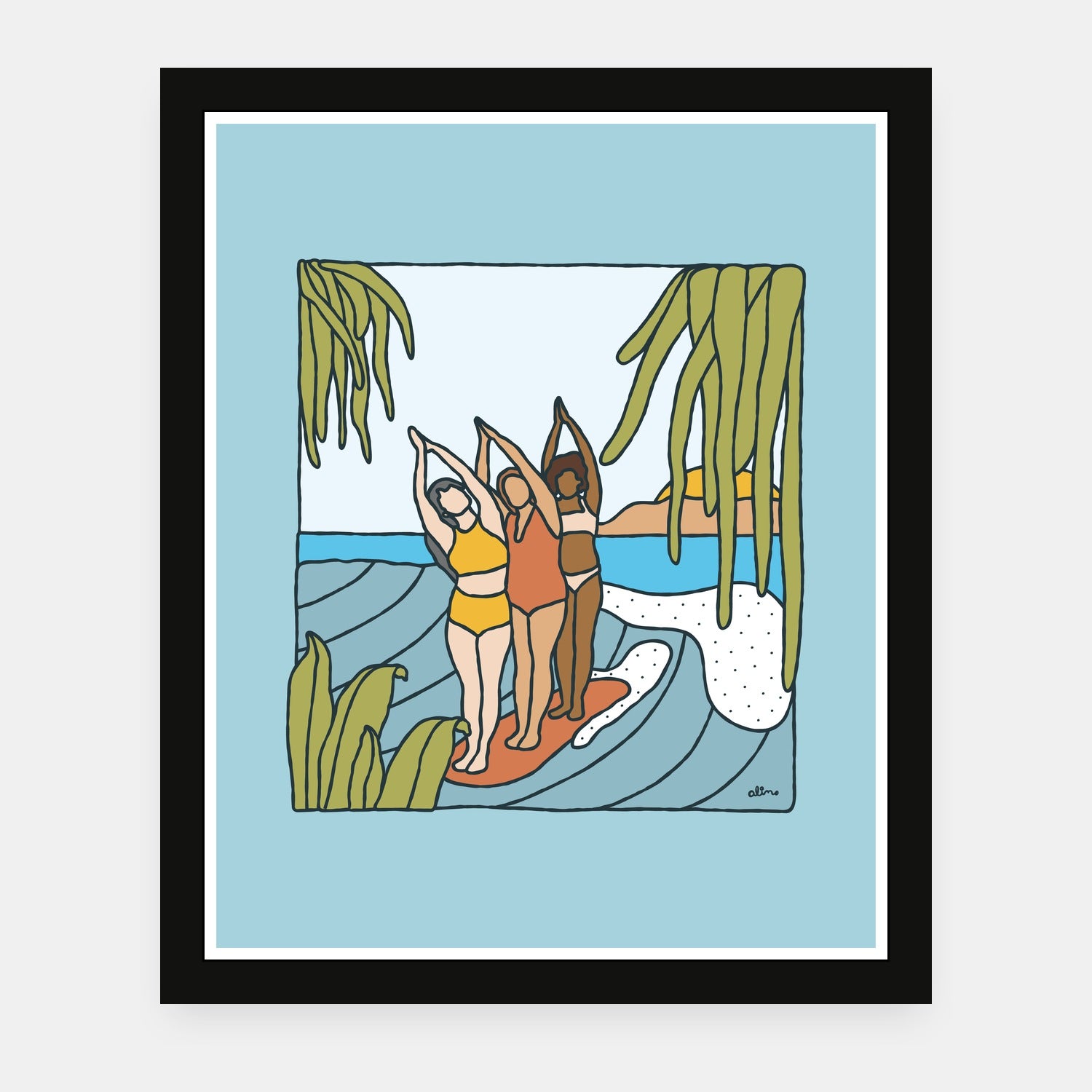 Better Together art print by Alimo in black frame, friendship scene