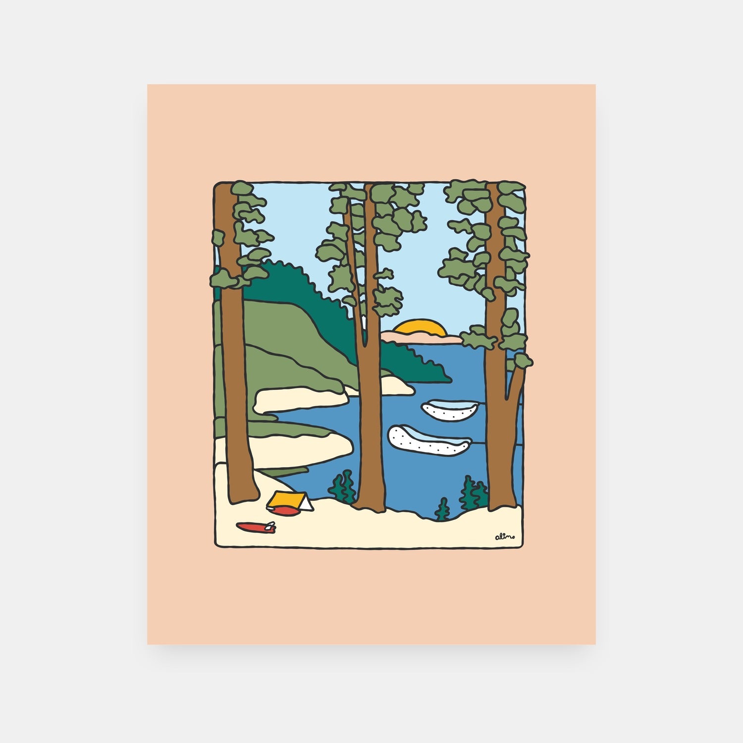 Camp Dreams outdoor art print by Alimo, colorful campsite night scene