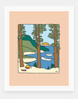 Camp Dreams art print by Alimo in white frame, camping dream illustration