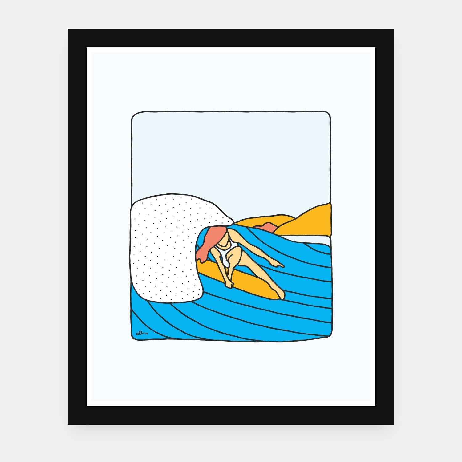 Chillax to the Max art print by Alimo in black frame, post-session vibes