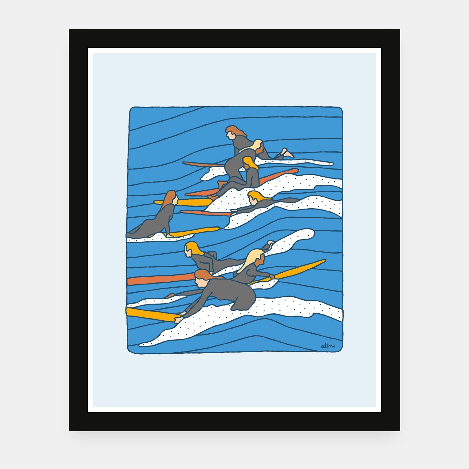 Complain Again art print by Alimo in black frame, positive energy scene