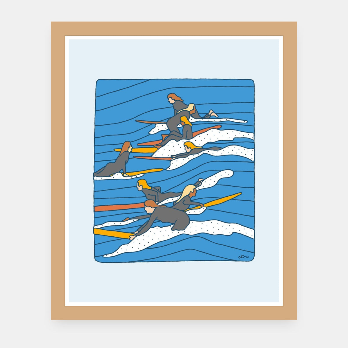 Complain Again Alimo art print in a natural wood frame