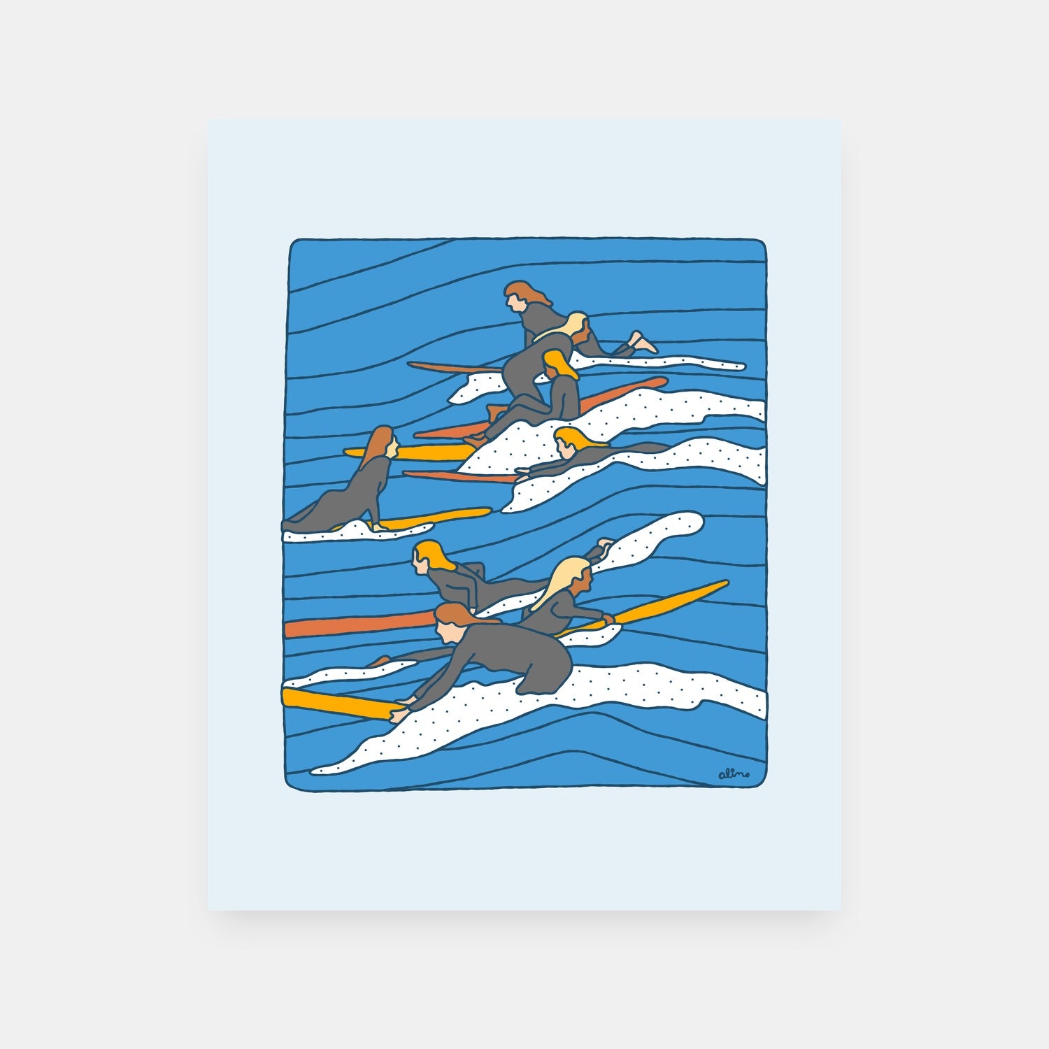 Complain Again positive art print by Alimo, colorful good vibes scene