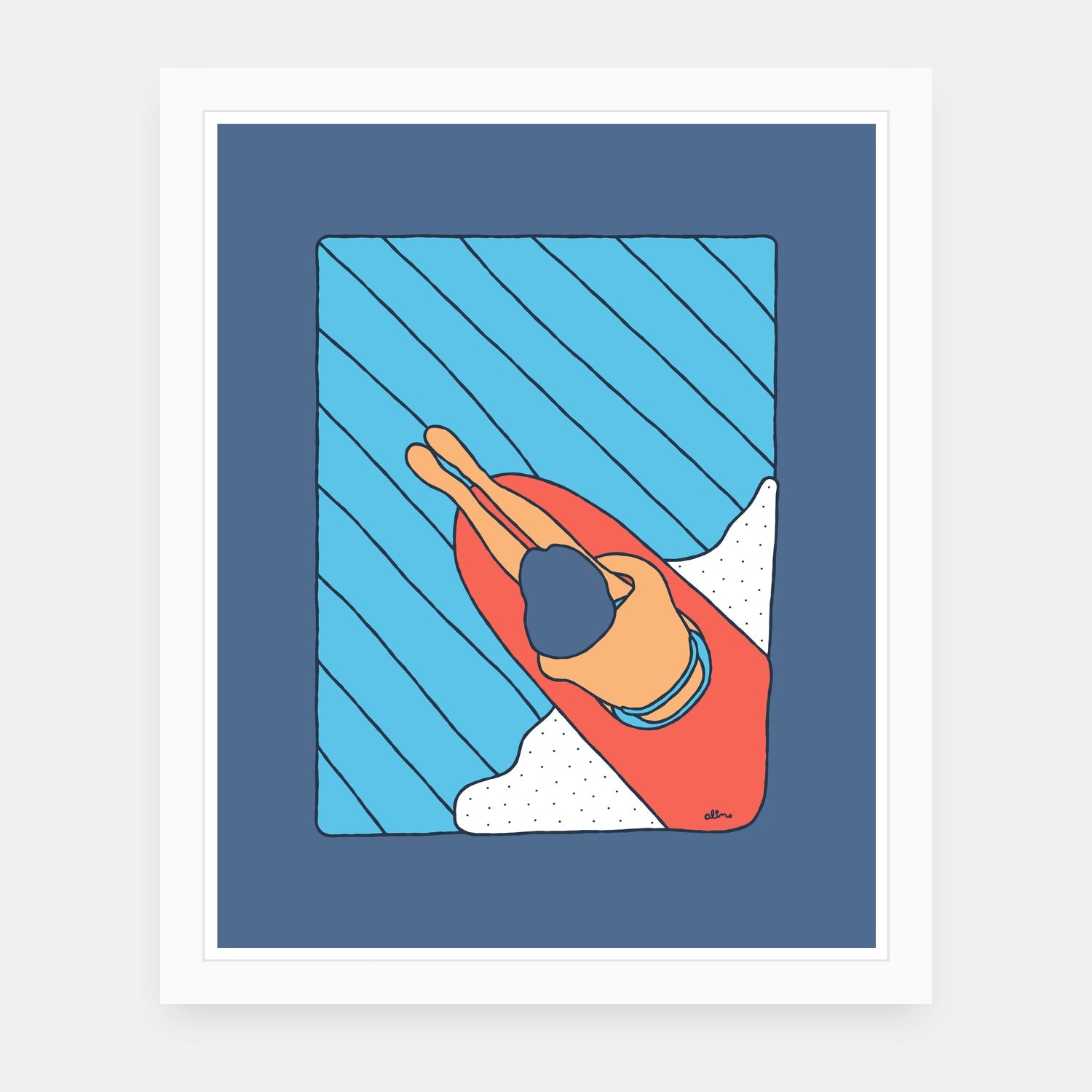 Cruise Control art print by Alimo in white frame, road trip illustration