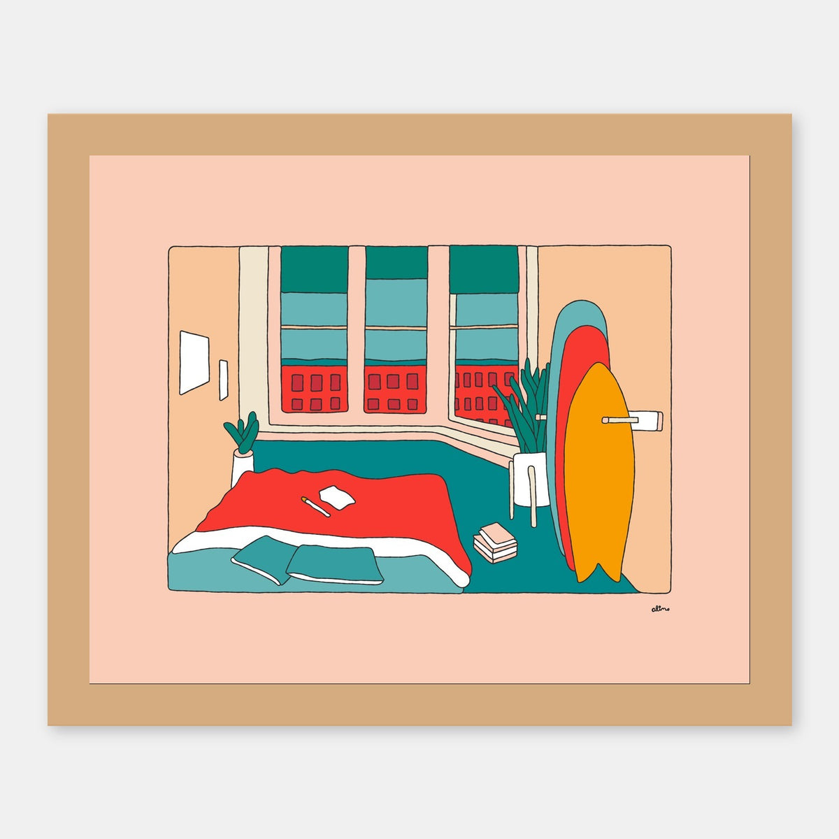 Daytime Dreaming Alimo art print in a natural wood frame