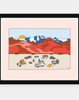 Desert Life art print by Alimo in black frame, nature party scene