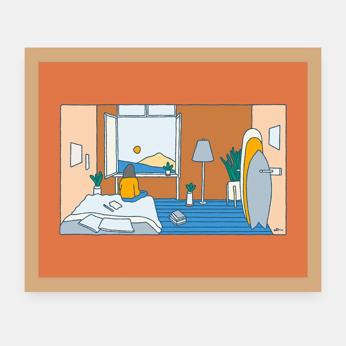 Distance Learning Alimo art print in a natural wood frame