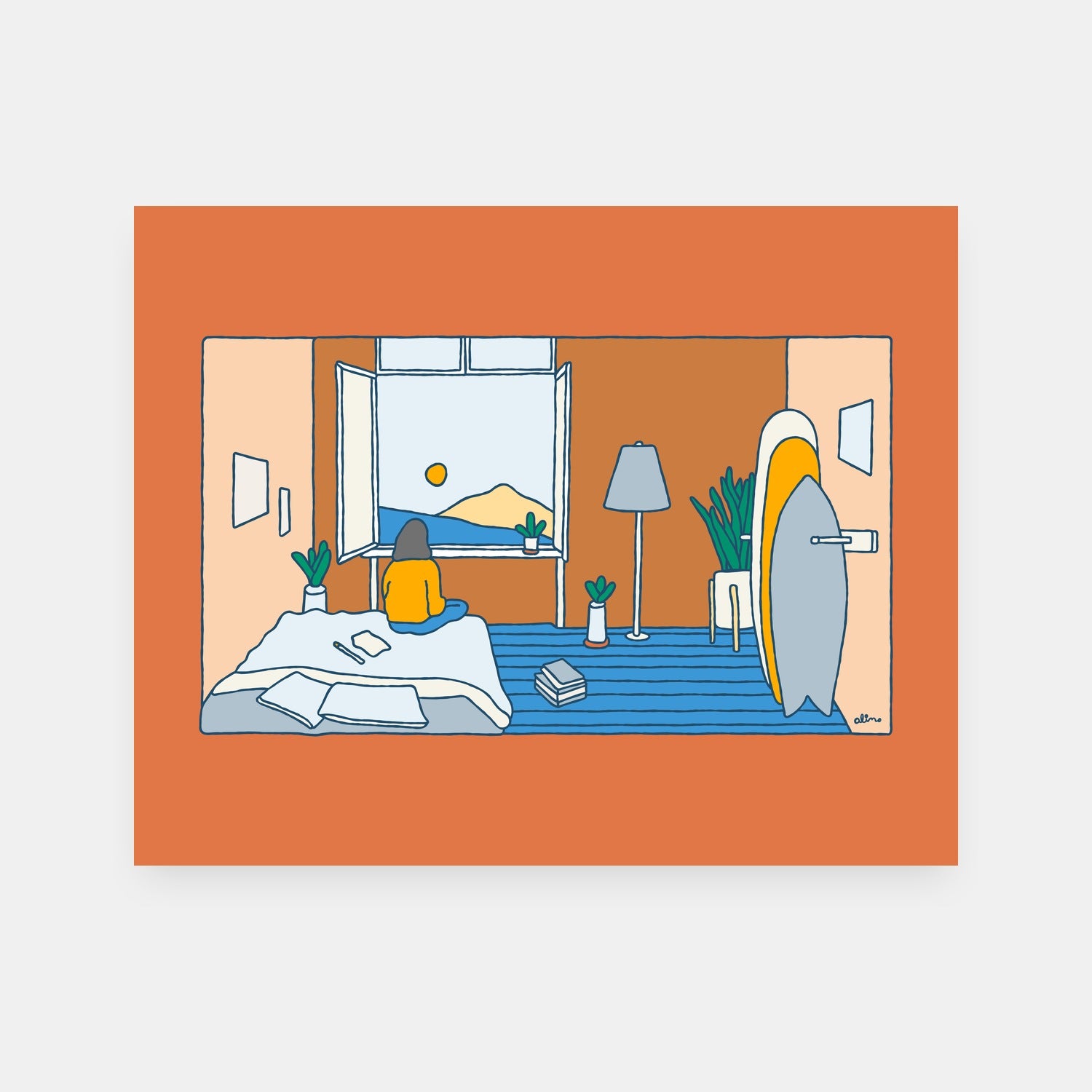 Distance Learning surf art print by Alimo, outdoor education scene