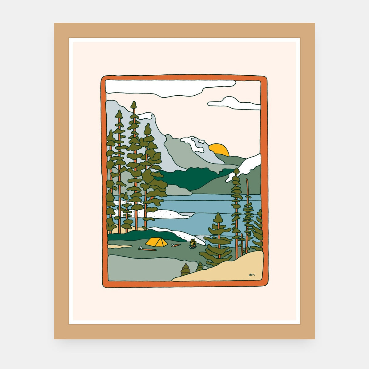 Dreamland Alimo art print in a natural wood frame