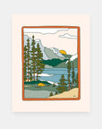 Dreamland camping surf art print by Alimo, beach camp adventure scene