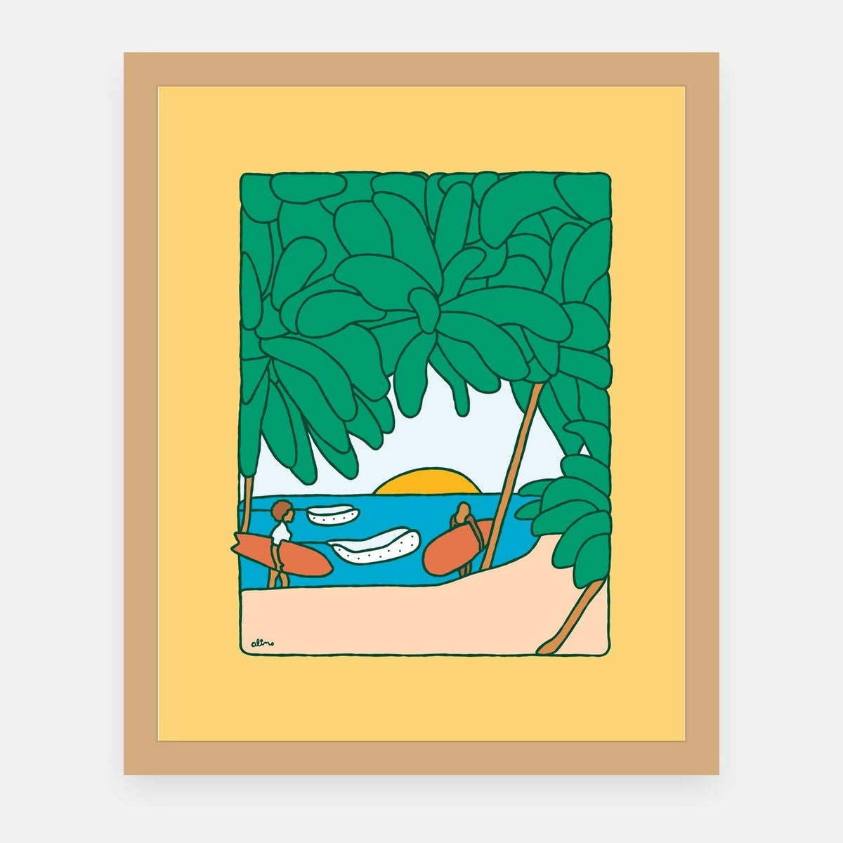 Early Ups Alimo art print in a natural wood frame