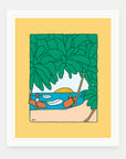 Early Ups art print by Alimo in white frame, morning surf illustration
