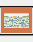 Earth Day art print by Alimo in black frame, environmental awareness scene