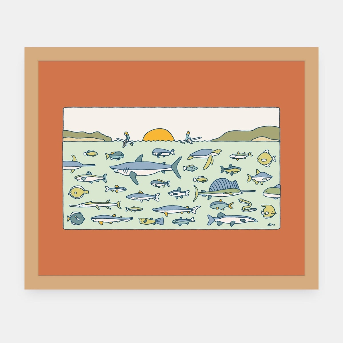 Earth Day Alimo art print in a natural wood frame