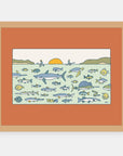 Earth Day Alimo art print in a natural wood frame