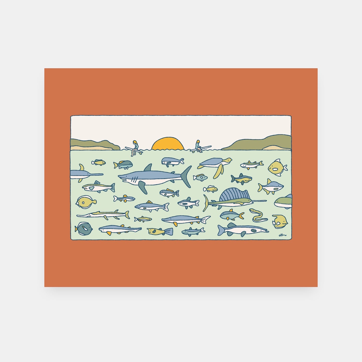 Earth Day environmental art print by Alimo, colorful planet earth scene