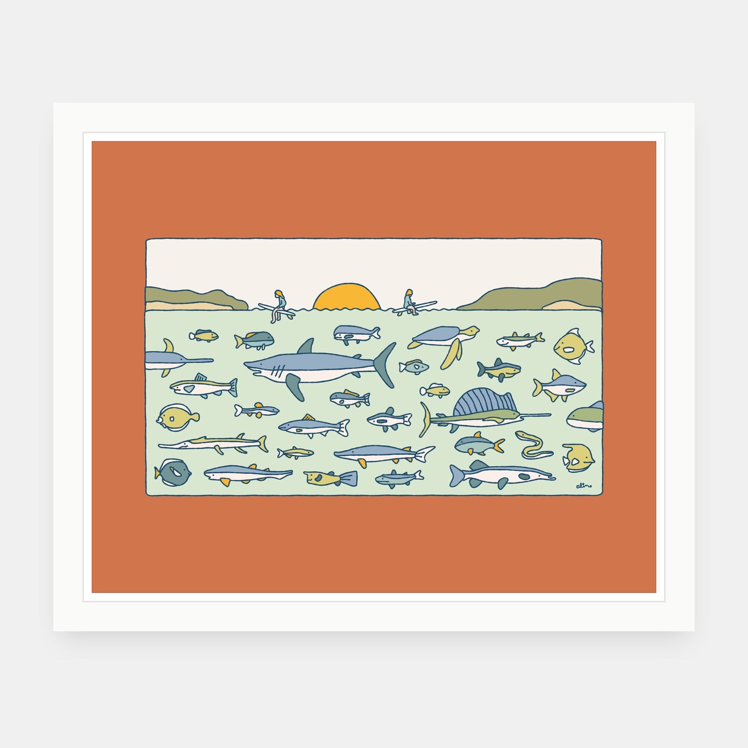 Earth Day art print by Alimo in white frame, eco-friendly illustration