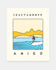 Exactamundo Amigo surf art print by Alimo, colorful friendship scene
