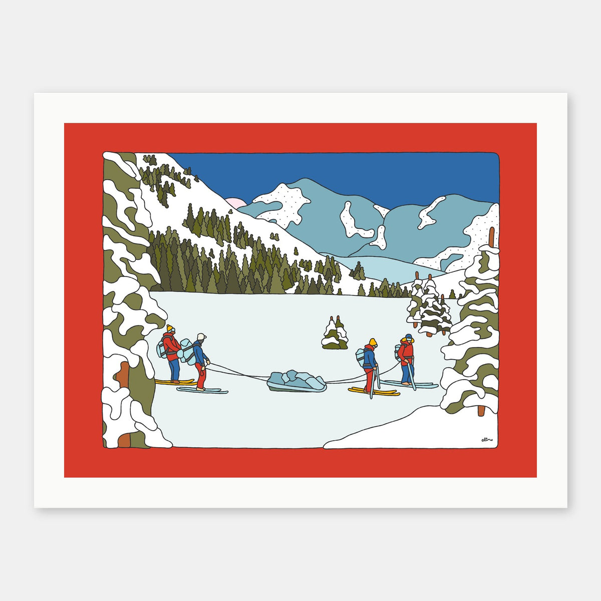 Expedition art print by Alimo in white frame, winter mountain wall art