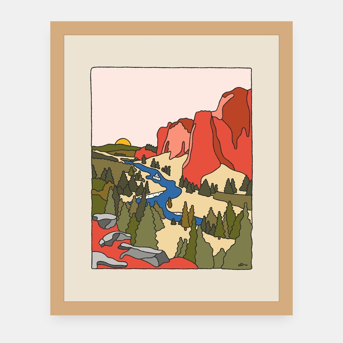 Fall Air Alimo art print in a natural wood frame