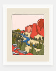 Fall Air art print by Alimo in white frame, autumn hiking illustration