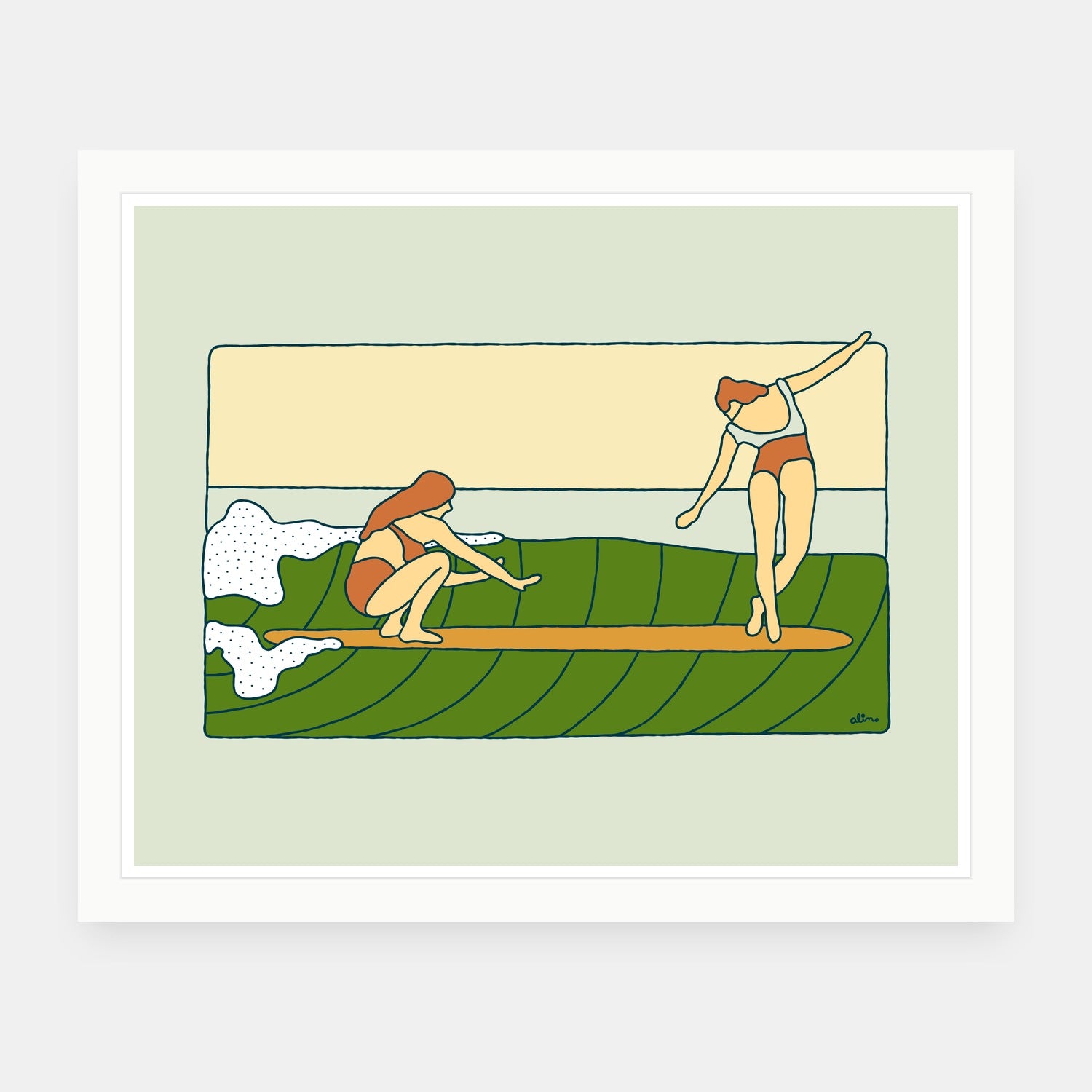 Fall Lurks art print by Alimo in white frame, seasonal change illustration
