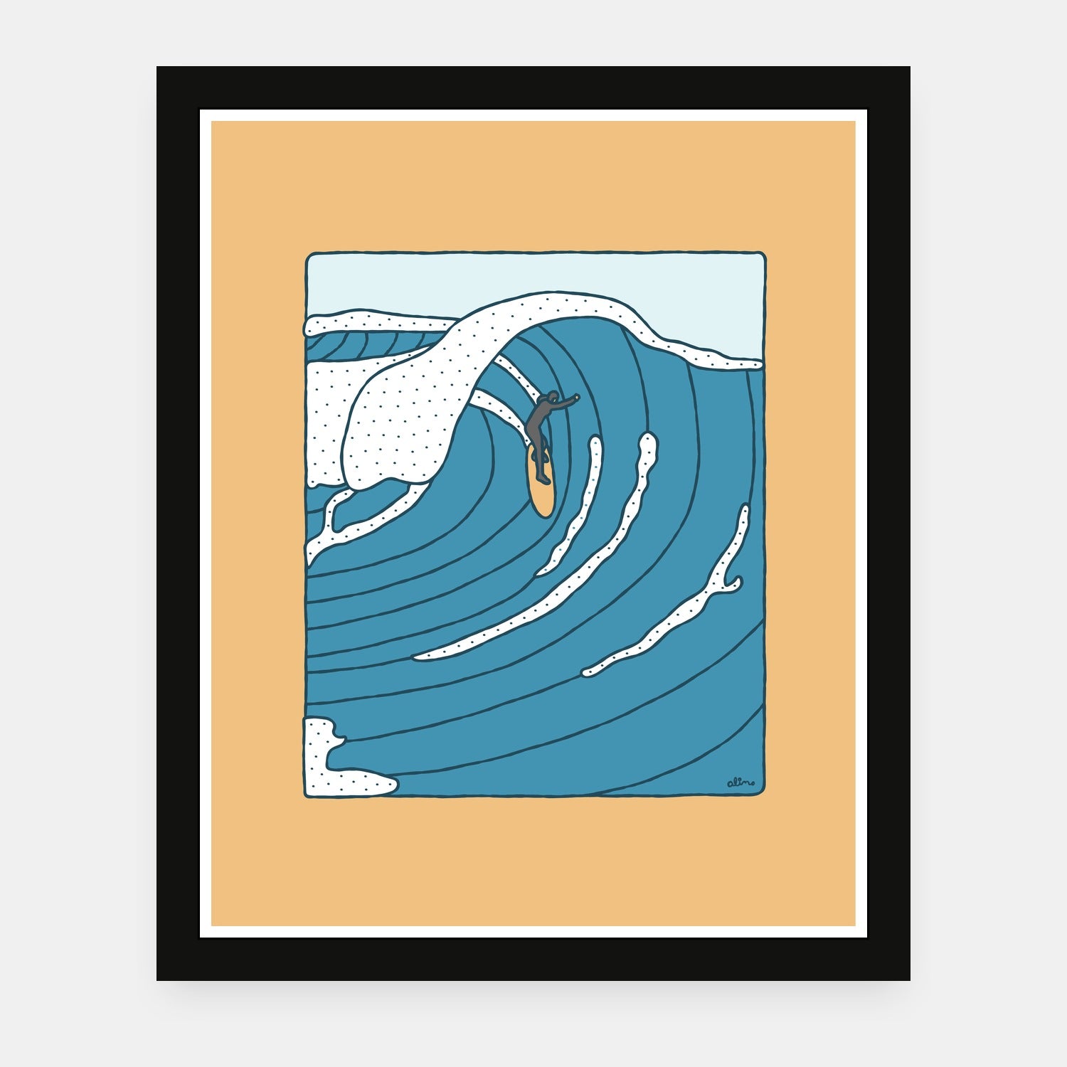First Swell art print by Alimo in black frame, first wave of the season
