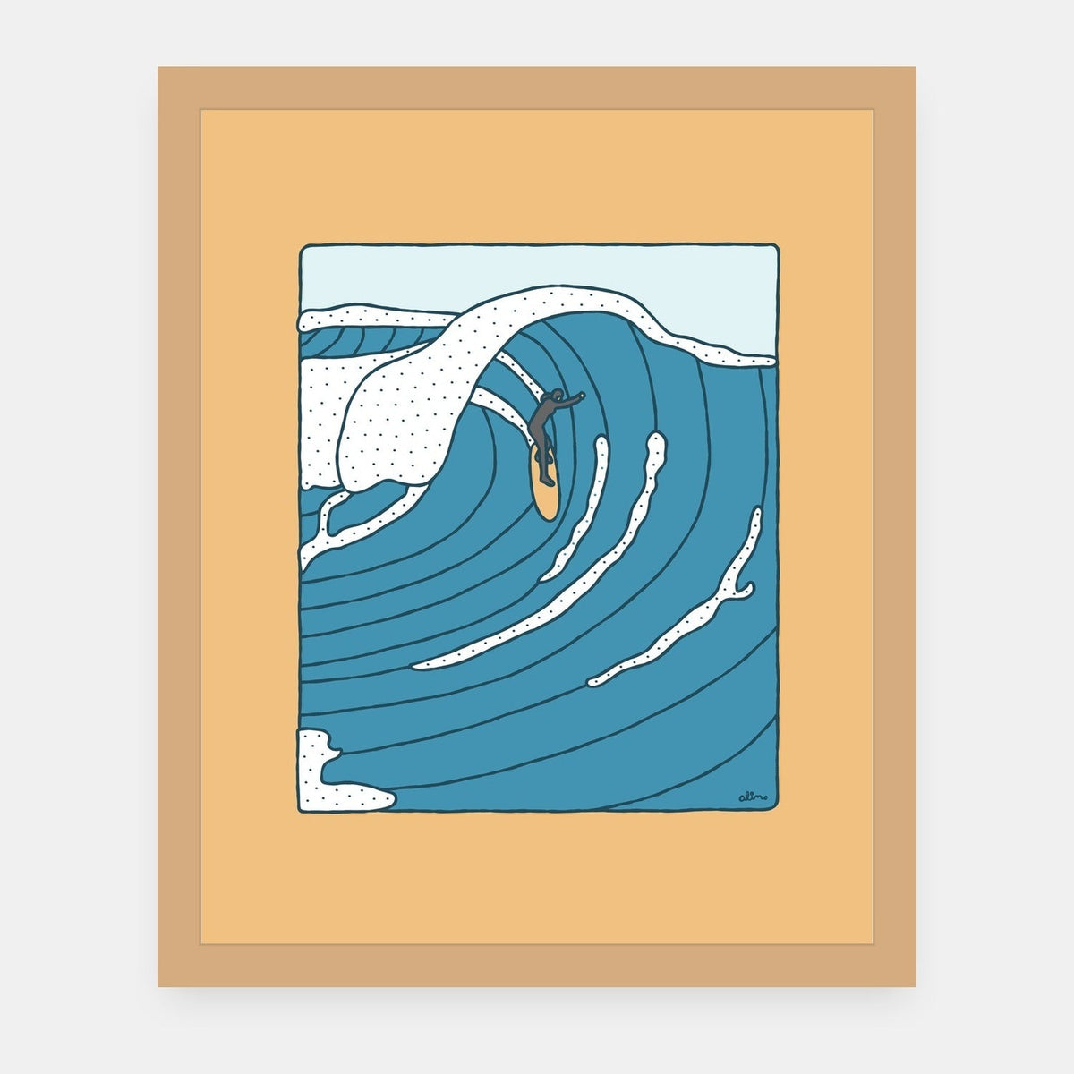 First Swell Alimo art print in a natural wood frame
