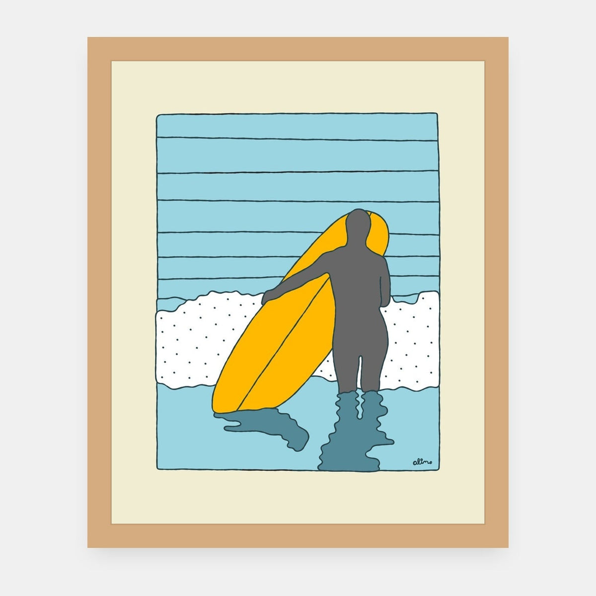 Fun days Alimo art print in a natural wood frame
