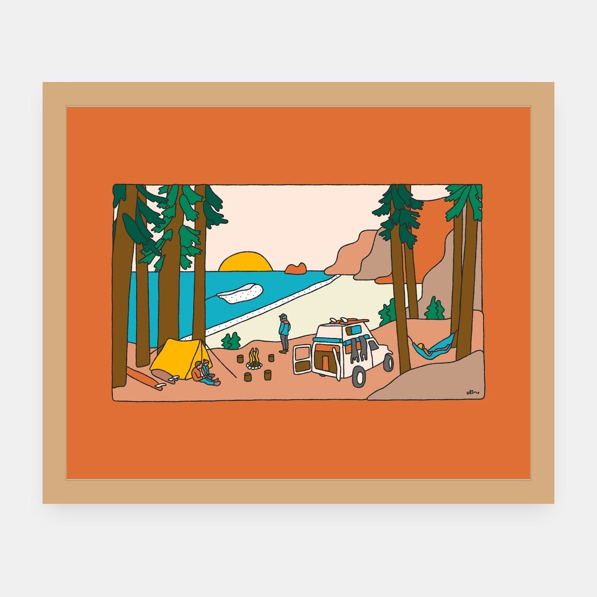Getaway Weekend Alimo art print in a natural wood frame