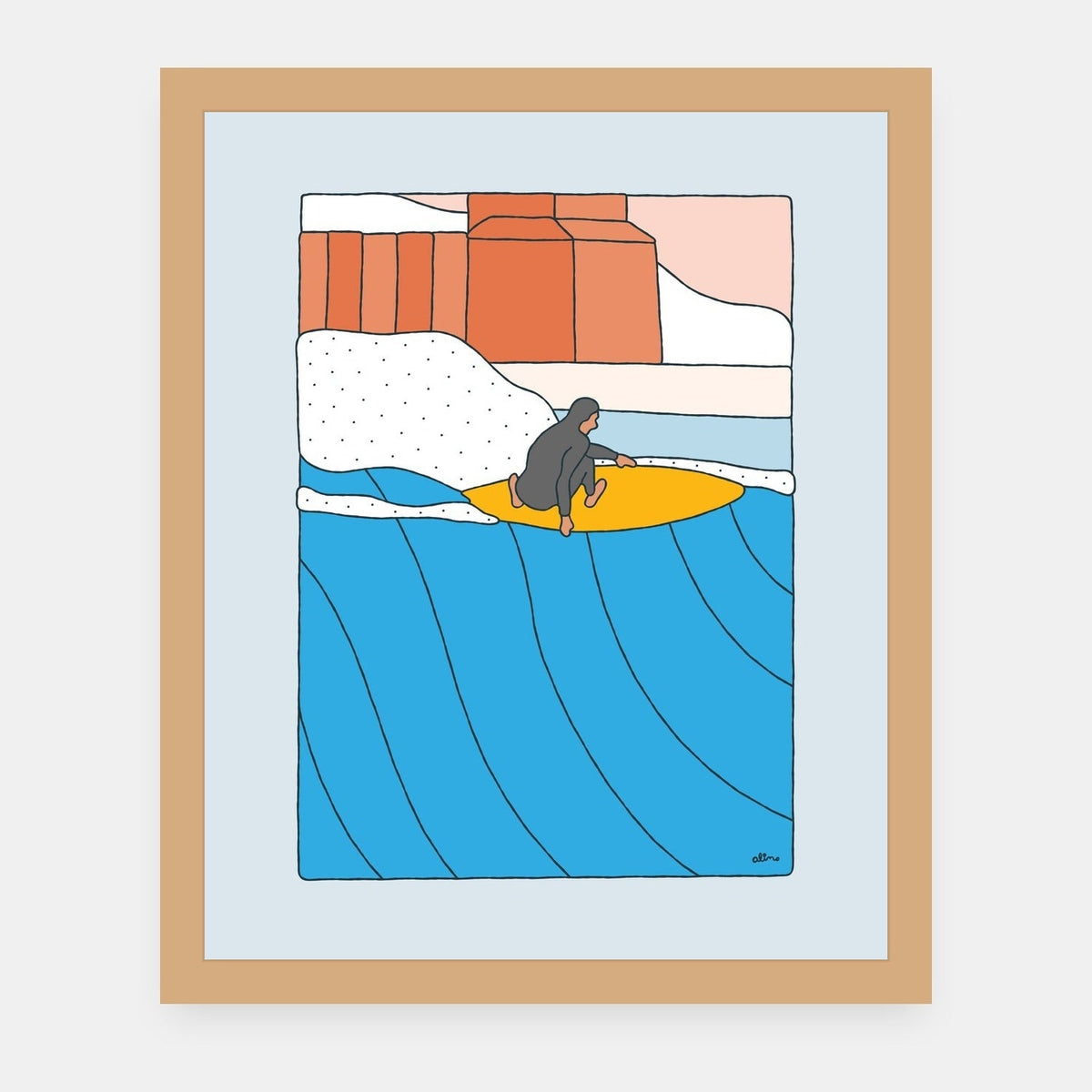 Golden Moments Alimo art print in a natural wood frame