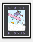 Gone Fishin art print by Alimo in black frame, nature lifestyle scene