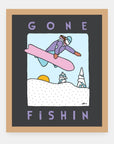 Gone Fishin Alimo art print in a natural wood frame