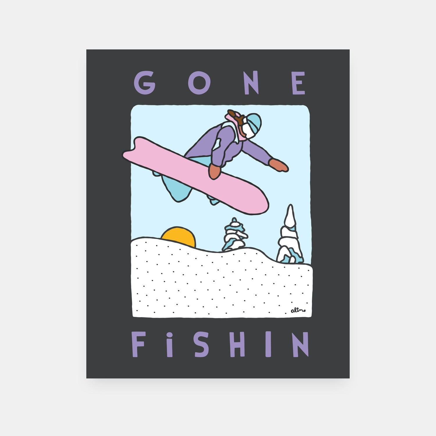 Gone Fishin outdoor art print by Alimo, colorful fishing and nature scene