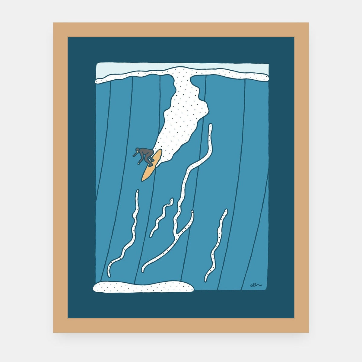 Happy Dreams Alimo art print in a natural wood frame