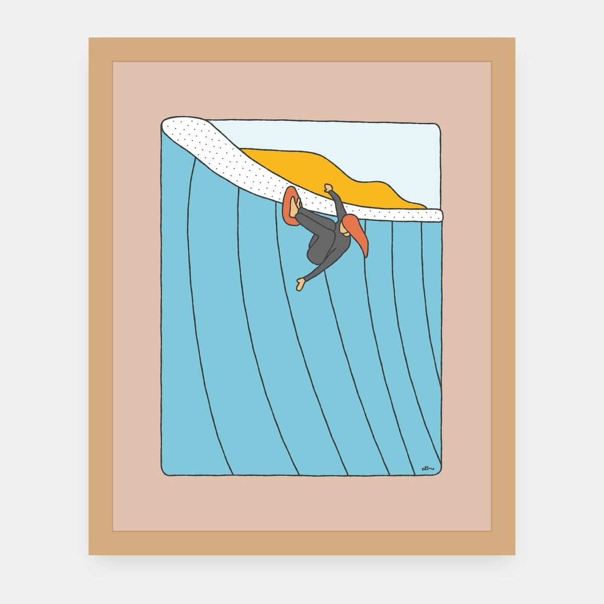 High Tide Alimo art print in a natural wood frame