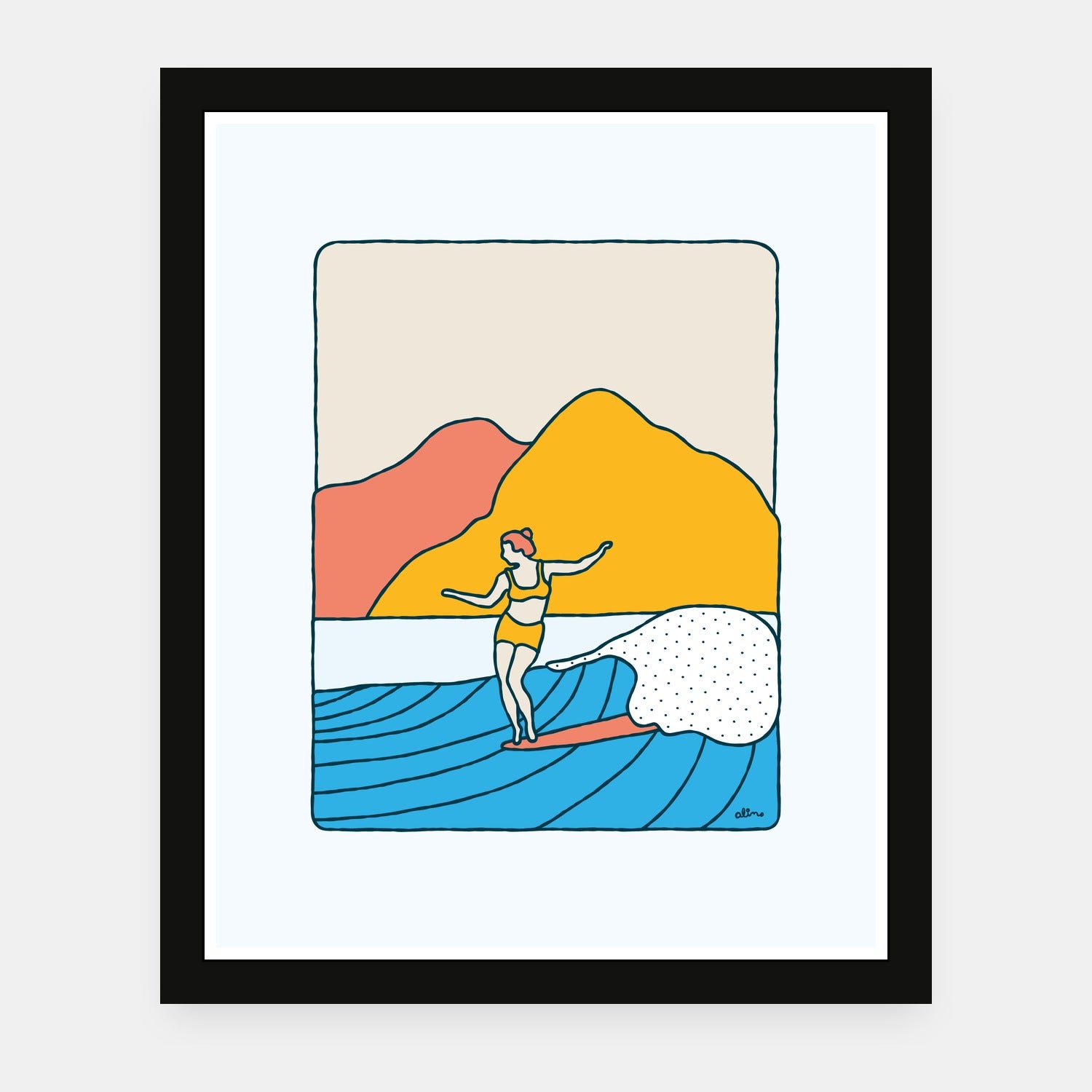 Hygge art print by Alimo in black frame, warm and cozy scene