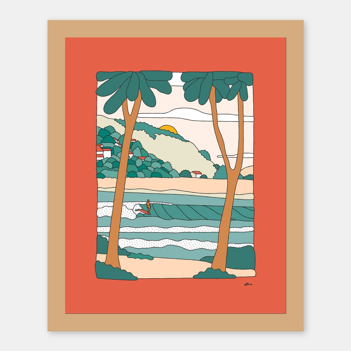 Jungle Tide Alimo art print in a natural wood frame