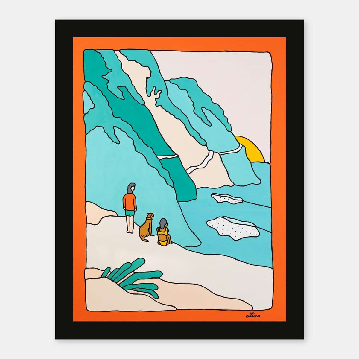 Kai Horizon surf art print by Alimo in black wood frame, an open ocean horizon and quiet moment out at sea. Ocean wall art for coastal home decor.