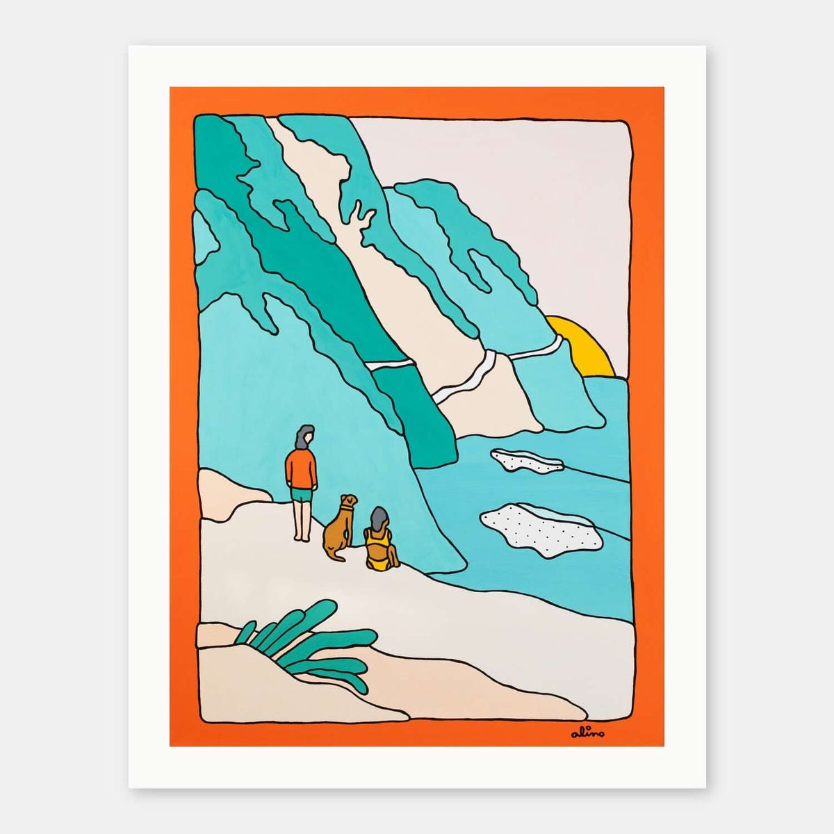 Kai Horizon surf art print by Alimo in white wood frame, an open ocean horizon and quiet moment out at sea. Ocean wall art for coastal home decor.