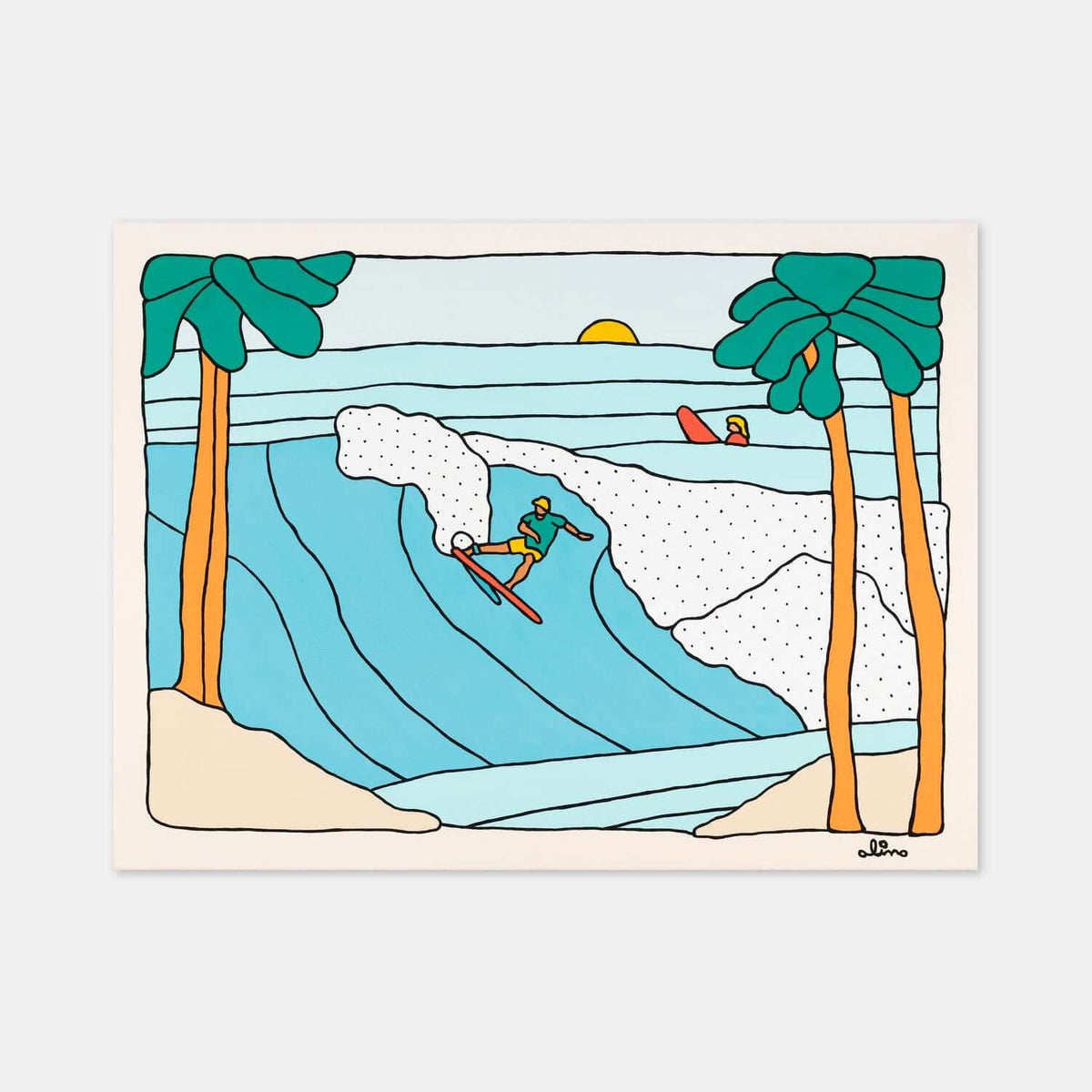 Makai Field surf art print by Alimo, a wide open Hawaiian ocean scene with rolling swells. Premium ocean wall art for coastal home decor.