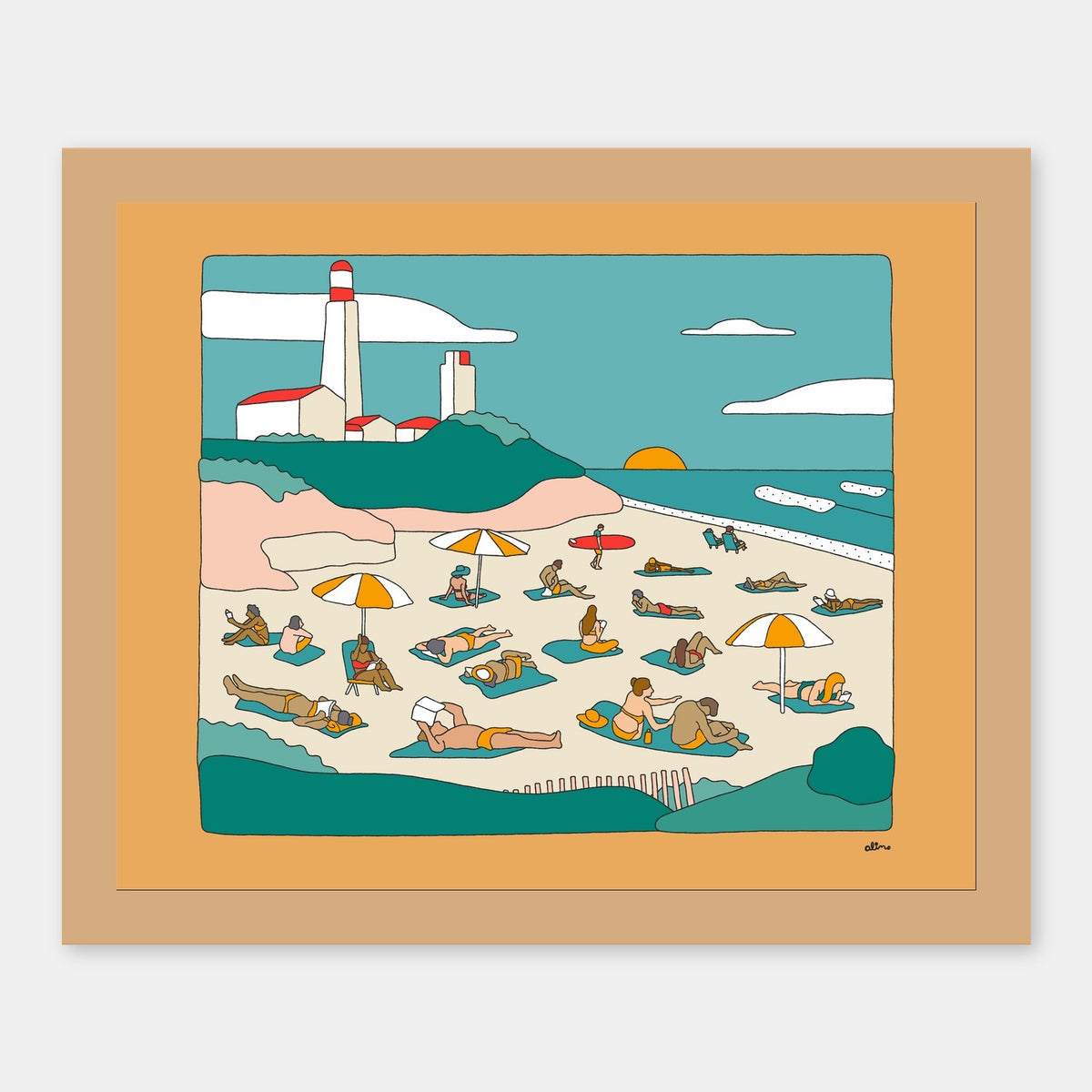 Montauk Alimo art print in a natural wood frame