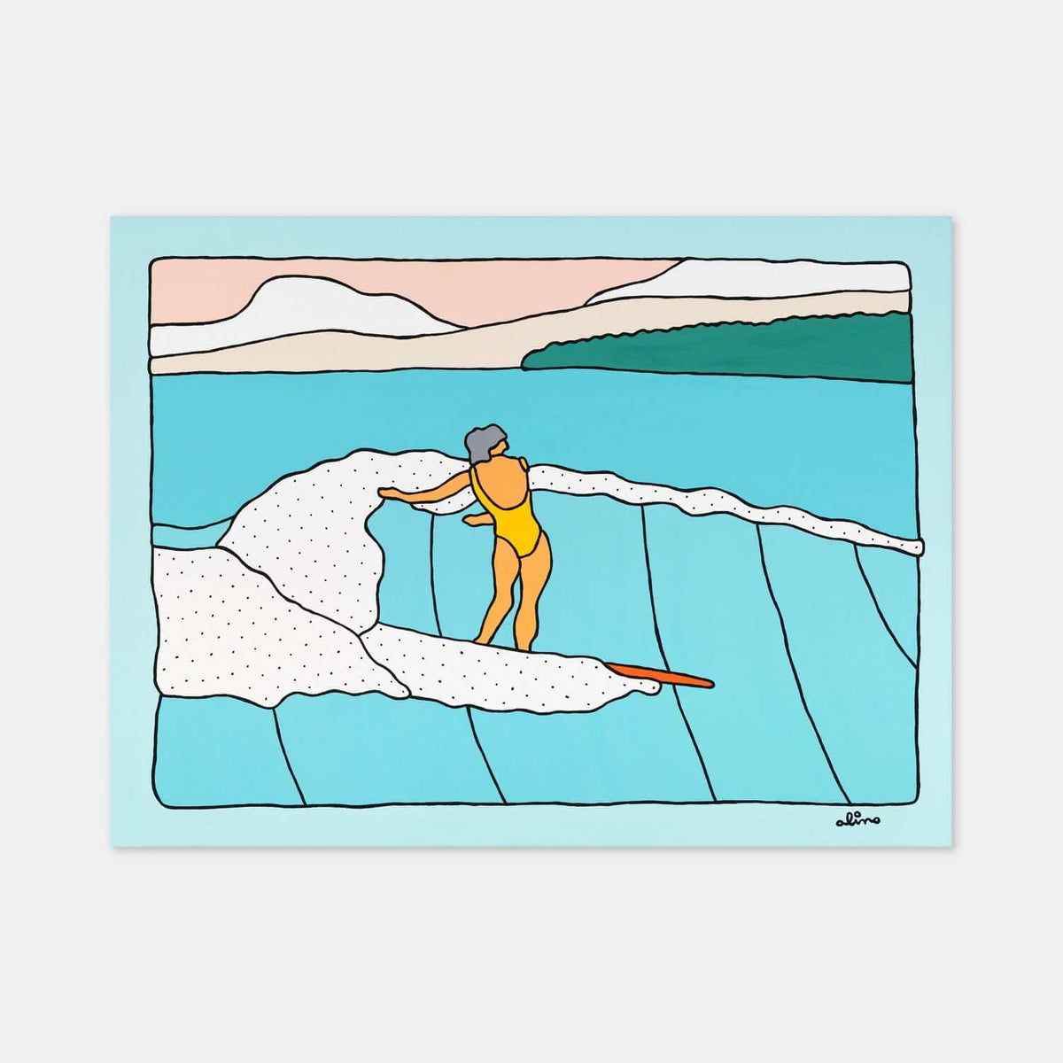 Nalu Holo surf art print by Alimo, traveling waves and open water motion. Premium ocean wall art for coastal home decor.