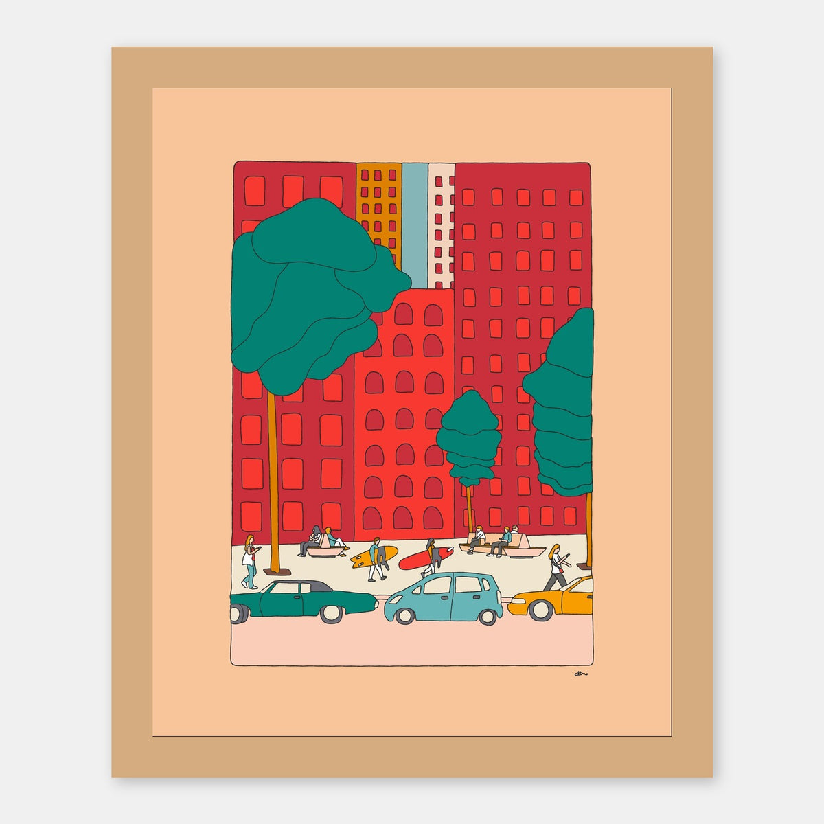 Safari Trekking Alimo art print in a natural wood frame