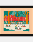 NYC Vibes art print by Alimo in black frame, city park scene