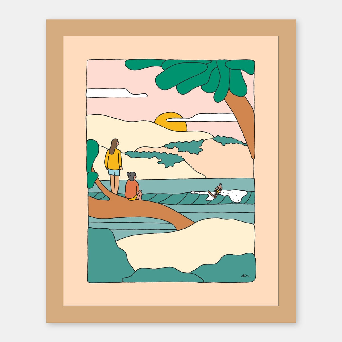 On The Horizon Alimo art print in a natural wood frame